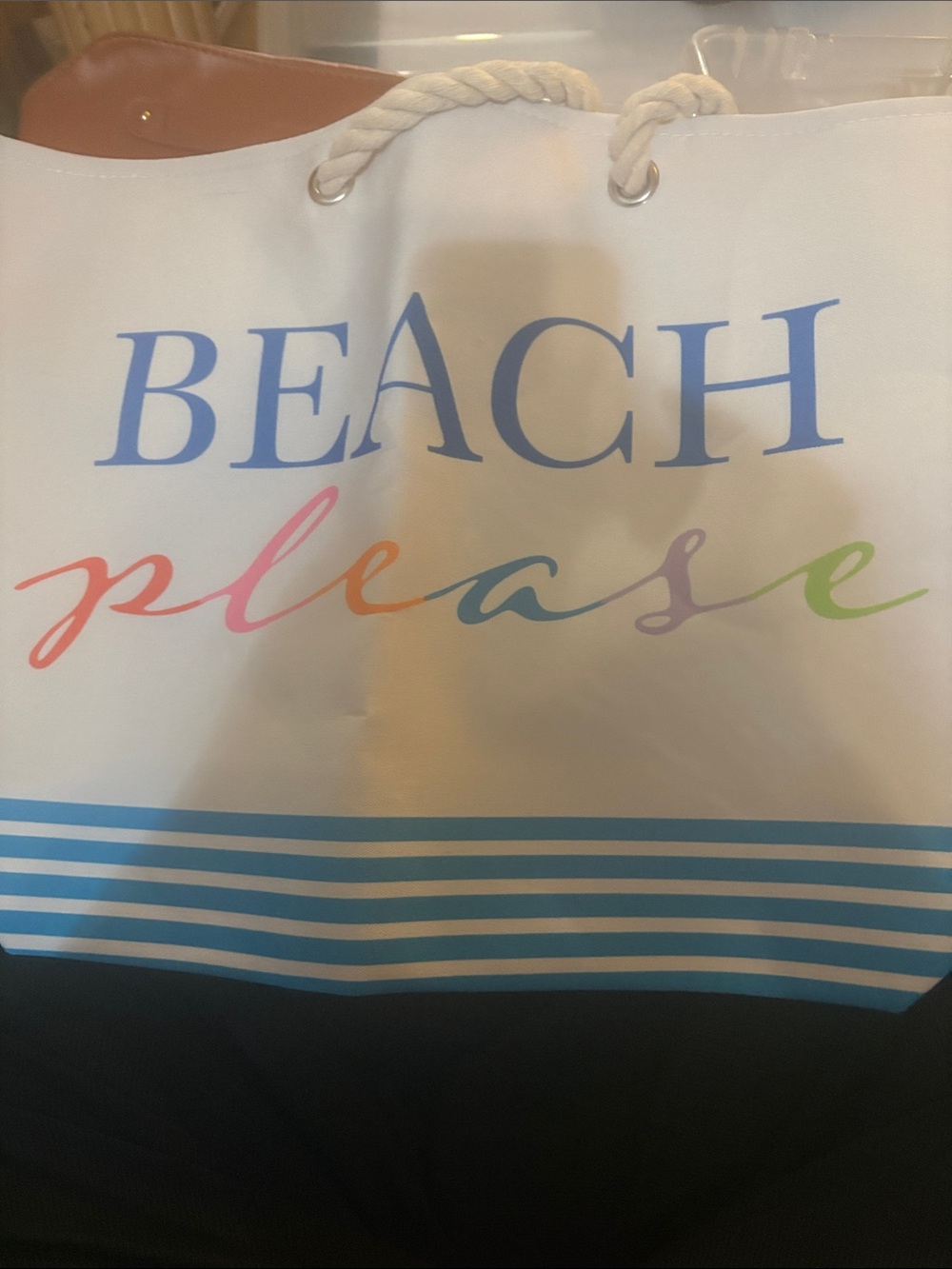 Beach Please White Canvas Tote Bag with Multicolor Script
